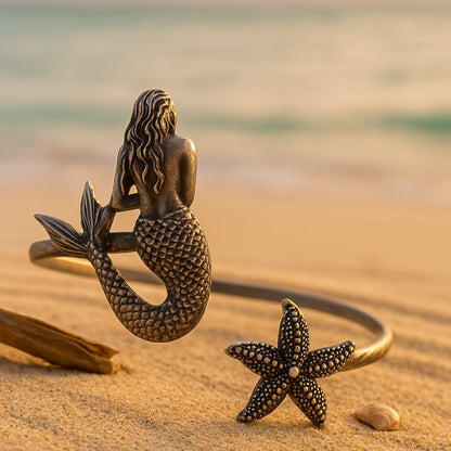 Adjustable Mermaid Starfish Silver Ring