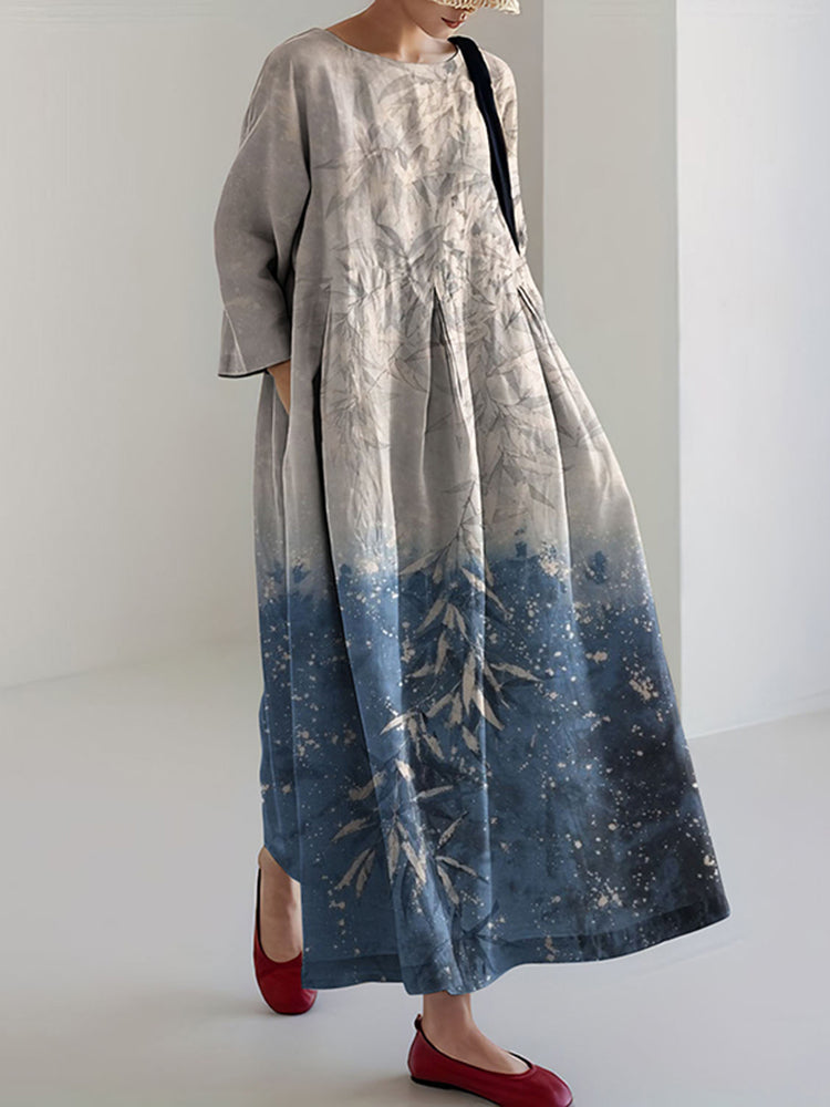 Women's Vintage Floral Art Color Block Print Flowy Midi Dress