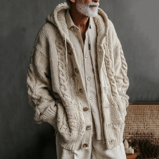 Men's Vintage Jacquard Button Pocket Aran Cardigan Sweater elevenforest