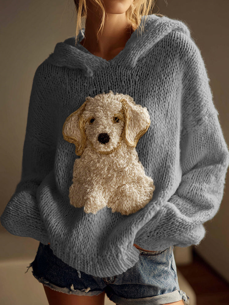 Classic Fuzzy Golden Retriever Dog Felt Cozy Knit Hooded Sweater artswardrobe