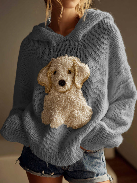 Classic Fuzzy Golden Retriever Dog Felt Cozy Knit Hooded Sweater artswardrobe