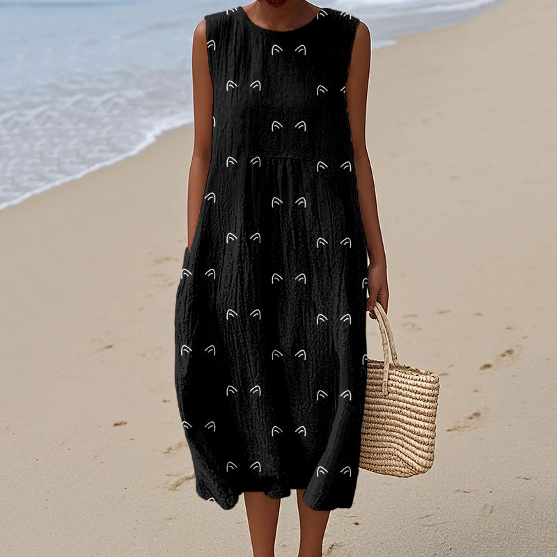 Cute Cat Ears Pattern Comfy Linen Tank Dress artswardrobe