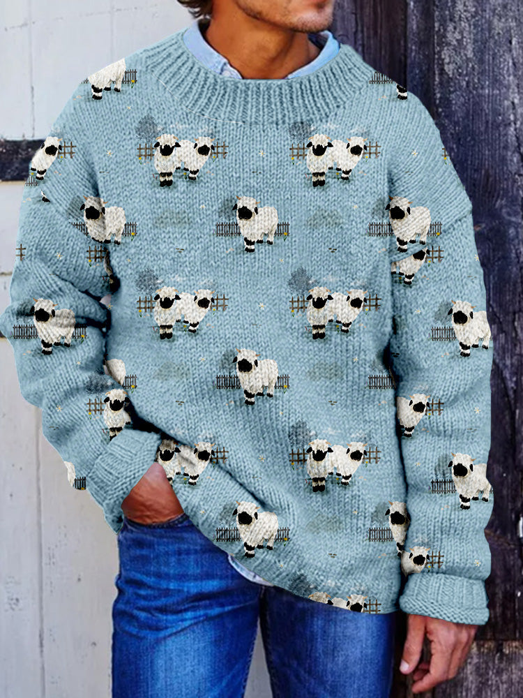 Men's Cute Blacknose Sheep Pattern Cozy Knit Sweater elevenforest