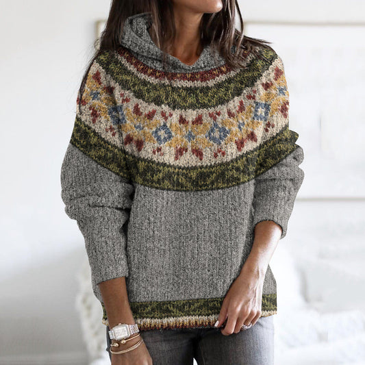 Vintage Contrast Iceland Jacquard Cozy Hoodie Sweater elevenforest