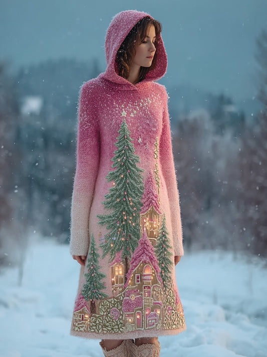Vintage Christmas Cottage Embroidered Cozy Sweater Dress artswardrobe