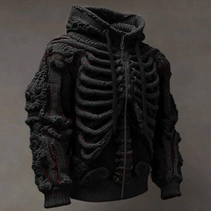 Halloween Skull Knitted Warm Men's Zipper Hooded Sweater artswardrobe