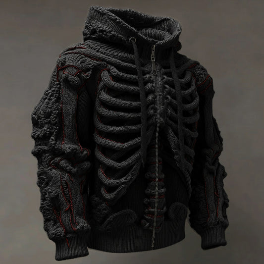 Halloween Skull Knitted Warm Men's Zipper Hooded Sweater artswardrobe