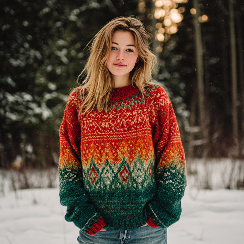Women's Vintage Christmas Fair Isle Jacquard Knit Sweater artswardrobe