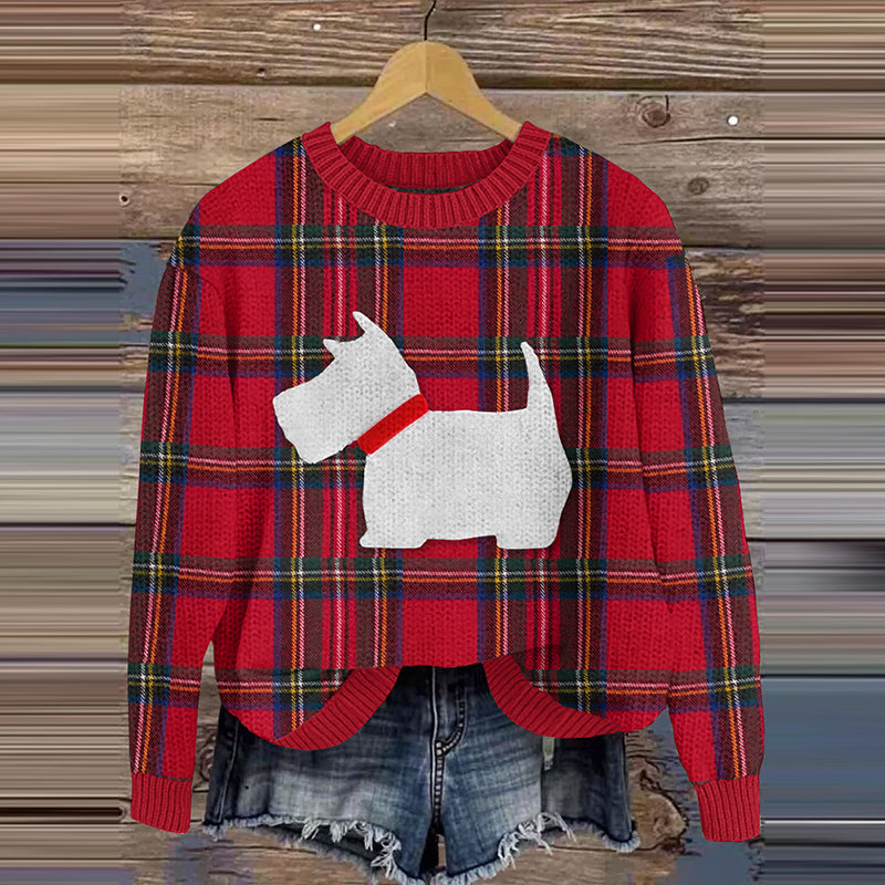 Comstylish Vintage Scottie Dog Art Crew Neck Cozy Sweater