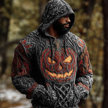 Halloween Pumpkin Lights Men's Chunky Knit Hooded Sweater elevenforest