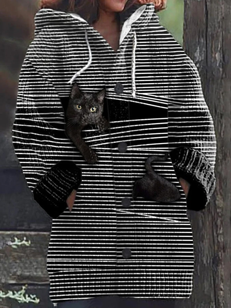 Comstylish Women's Christmas Cute Pet Cat Printed Hoodie