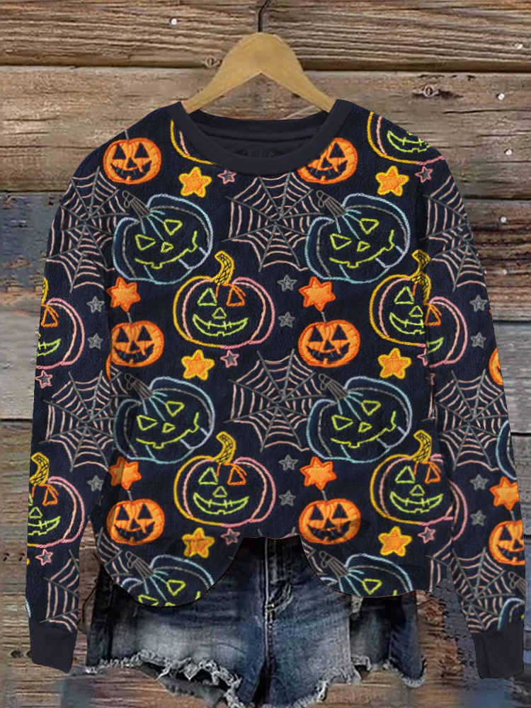 Halloween Pumpkin Embroidered Pattern Casual Sweatshirt artswardrobe