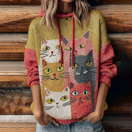 Women's Funny Cat Embroidery Round-neck Sweater artswardrobe