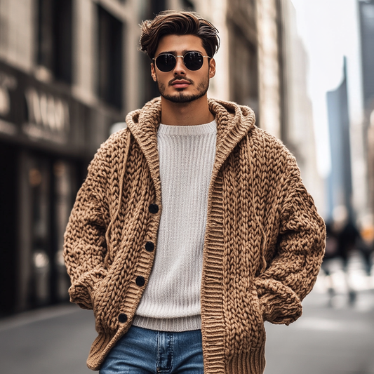 Vintage Chunky Knit Jacquard Cropped Hooded Cardigan elevenforest