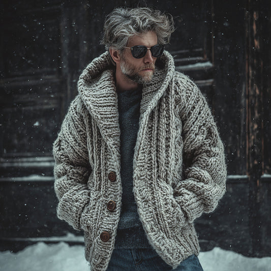 Men's Vintage Fairman Island Jacquard Thick Warm Hooded Sweater Cardigan elevenforest