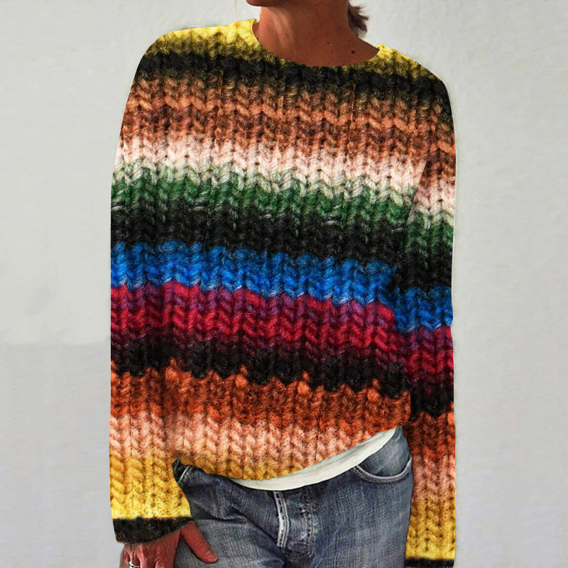 Women'S Vintage Colorful Chunky Knit Contrasting Colors Art Sweater elevenforest