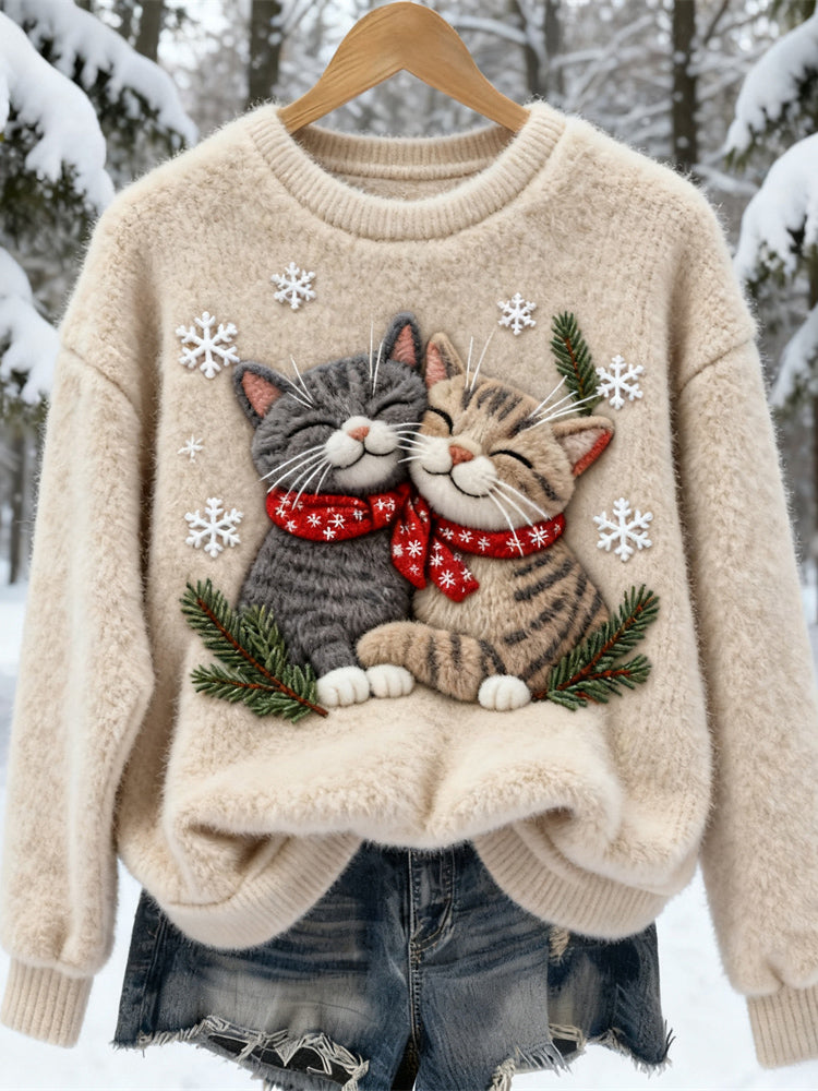Christmas Winter Cute Cat Women's Soft Plush Sweater