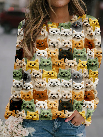 Colorful Cute Cats Embroidered Cozy Sweatshirt elevenforest
