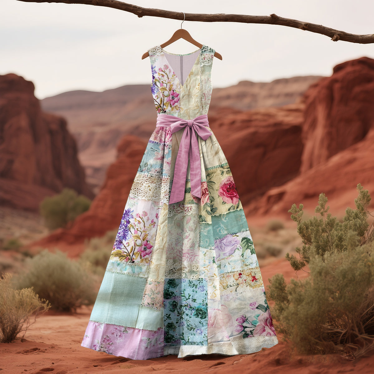 Vintage Floral Patchwork Pattern Art Tank Dress artswardrobe