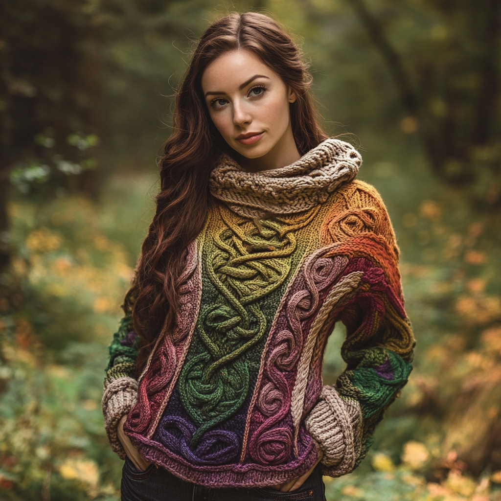 Women's Celtic Knot Design Turtle Neck Ombre Sweater artswardrobe