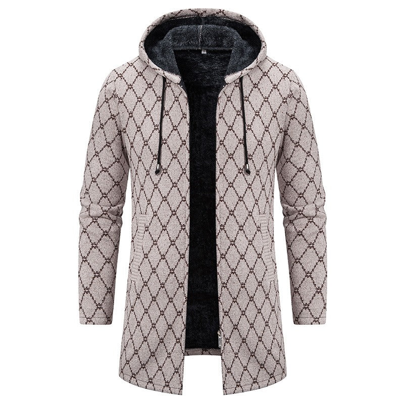 Men's Vintage Knitted Pattern Comfortable Plush Hooded Coat elevenforest