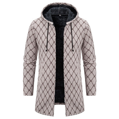 Men's Vintage Knitted Pattern Comfortable Plush Hooded Coat elevenforest
