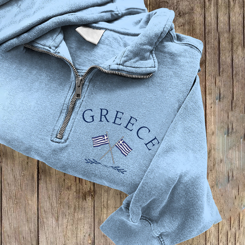 Comstylish Vintage Greece Travel Print Casual Sweatshirt
