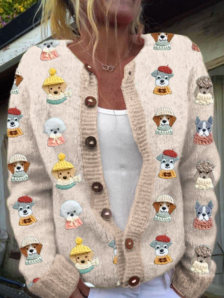 Comstylish Funny Hooded Dog Knit Women's Sweater Cardigan