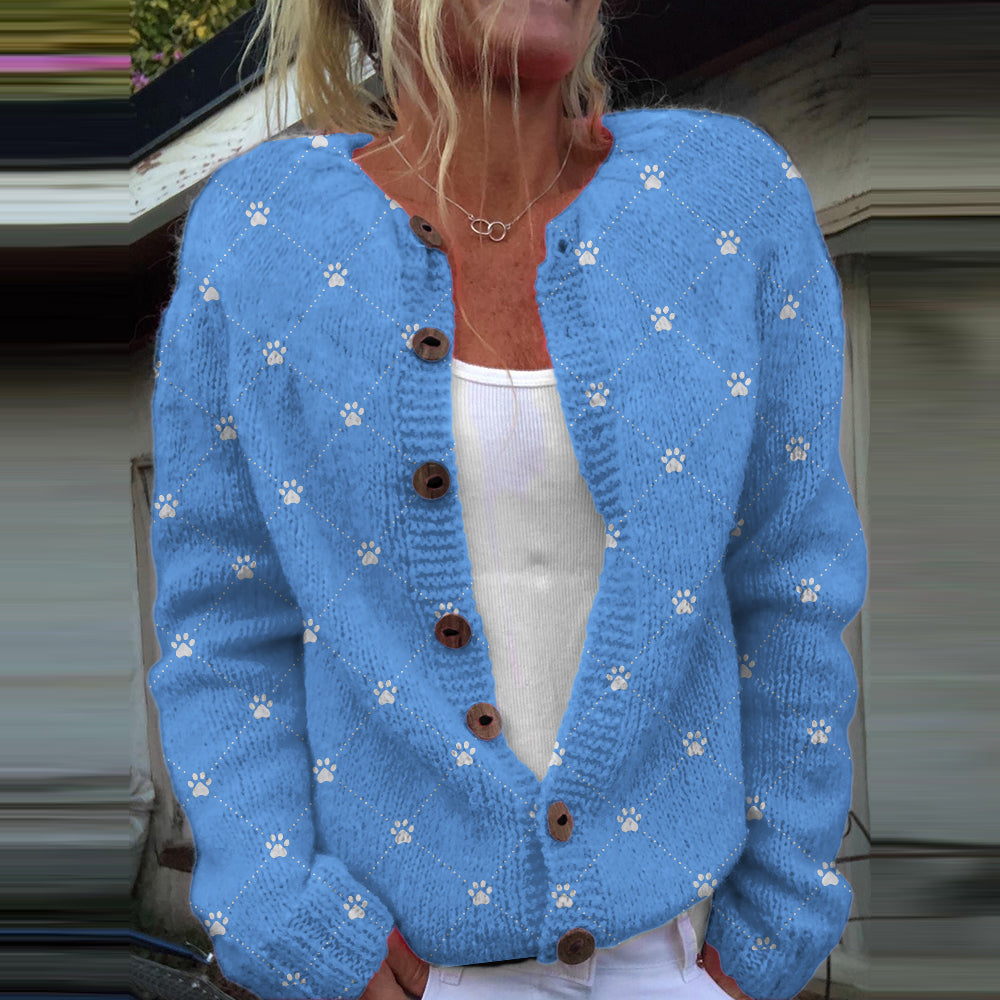 Comstylish Dog Paw Print Casual Knitted Cardigan