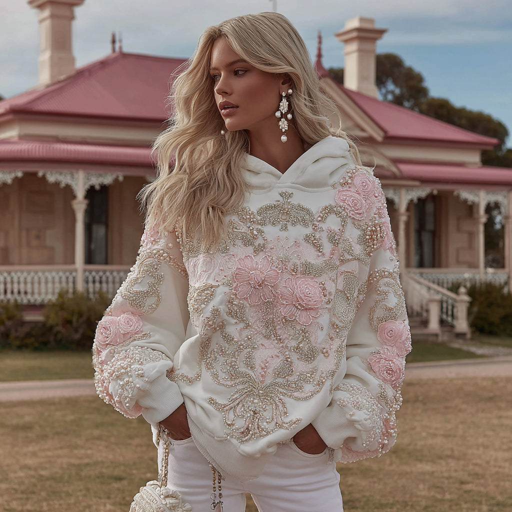 Comstylish Women's Flower Embroidery Art Casual Hoodie