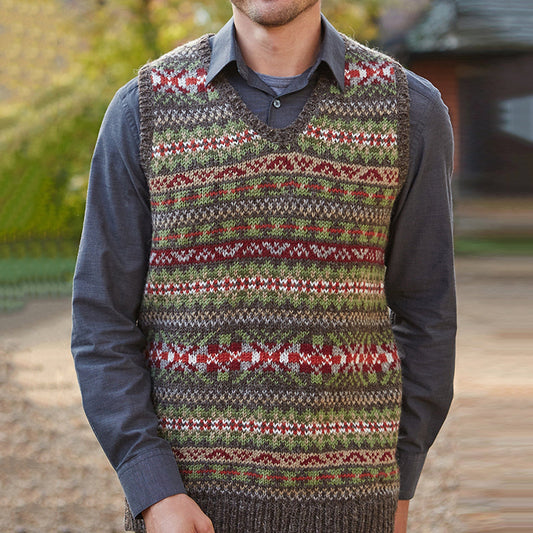 Vintage Icelandic Knitted Jacquard Pattern Men's Sweater Vest elevenforest