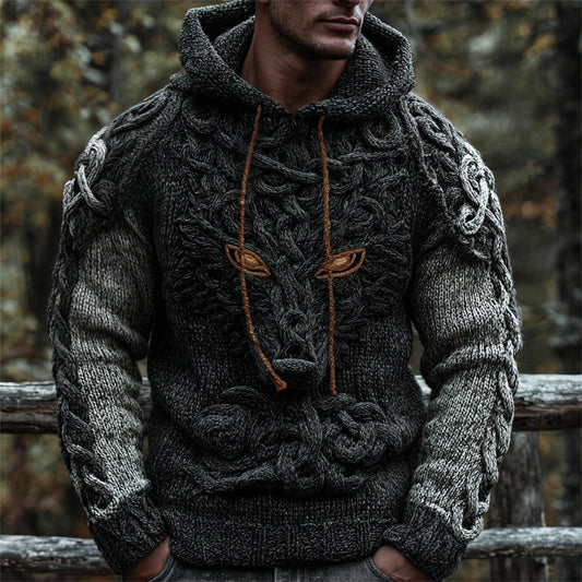 Men's Viking Celtic Wolf Cozy Chunky Hooded Sweater artswardrobe