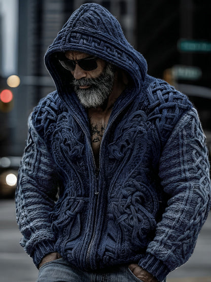 Men's Viking Dragon Totem Chunky Knit Hooded Cardigan artswardrobe