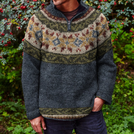 Vintage Fairman Island Jacquard Stand Collar Zipper Sweater elevenforest