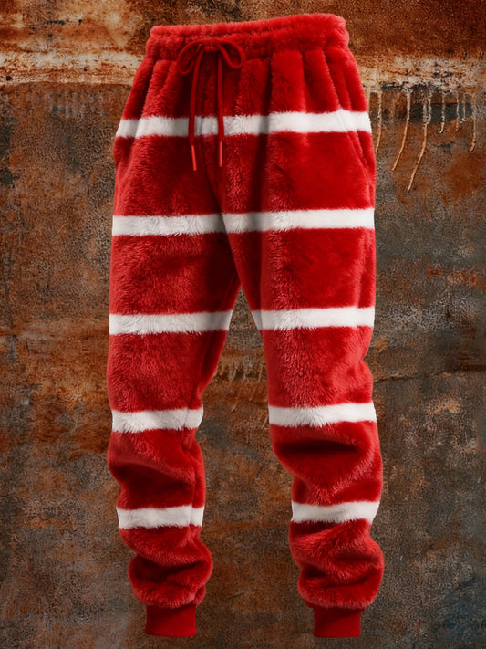 Comstylish Men's Christmas Inspired Striped Cozy Plush Sweatpants