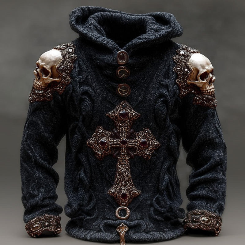 Men's Halloween Metal Skull Cross Sweater artswardrobe