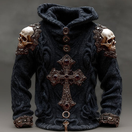 Men's Halloween Metal Skull Cross Sweater artswardrobe