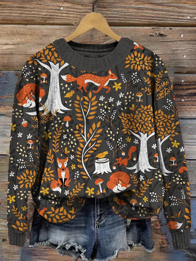 Foxes Running in a Forest Pattern Comfy Sweater artswardrobe