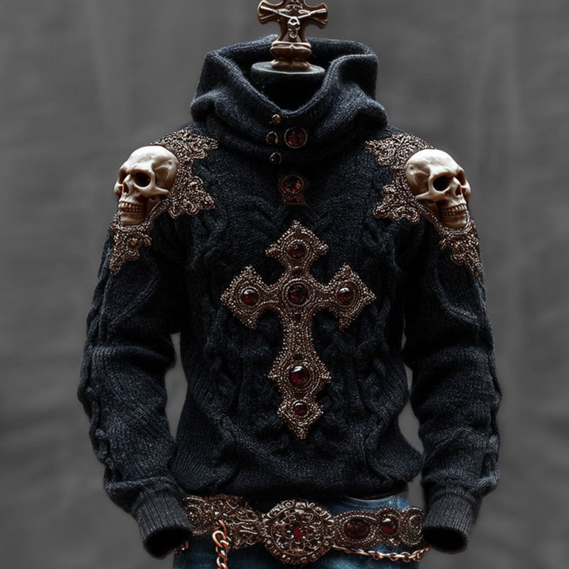 Men's Halloween Metal Skull Cross Sweater artswardrobe