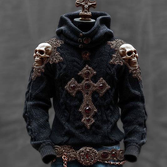 Men's Halloween Metal Skull Cross Sweater artswardrobe