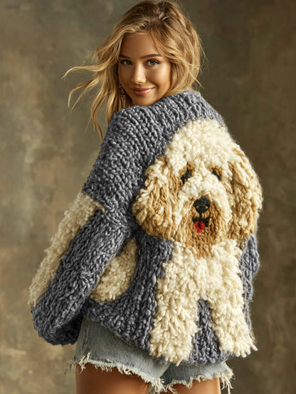 Vintage Fluffy Cute Dogs Felt Cozy Knit Sweater elevenforest