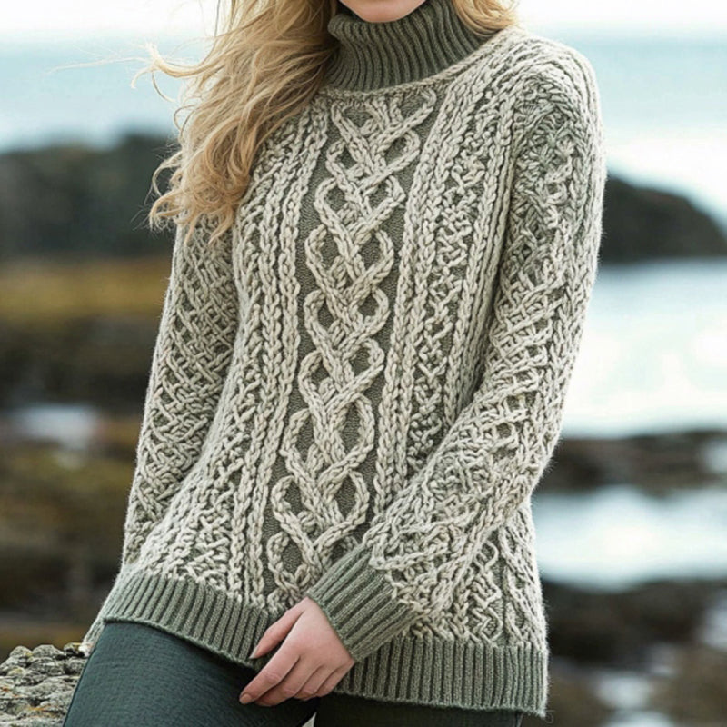 Women's Thick Knit Texture Contrast Color Aran Sweater elevenforest