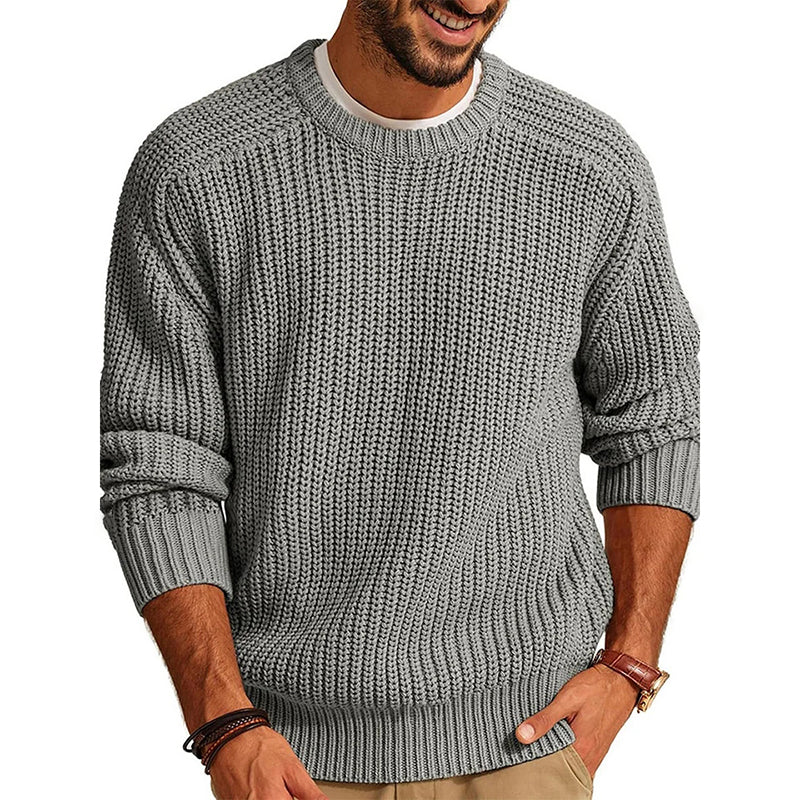 Men's Solid Color Long-sleeved Crew Neck Casual Sweater artswardrobe