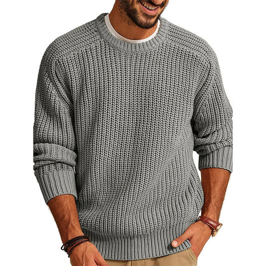 Men's Solid Color Long-sleeved Crew Neck Casual Sweater artswardrobe