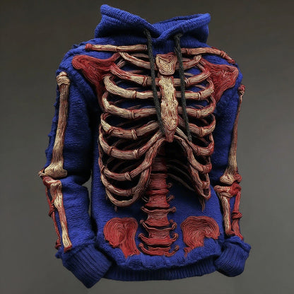 Halloween Bloody Skeleton Cozy Knit Hooded Sweater artswardrobe