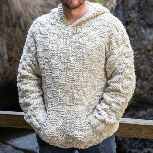 Men'S Retro Cable Knit Cozy Hooded Sweater elevenforest