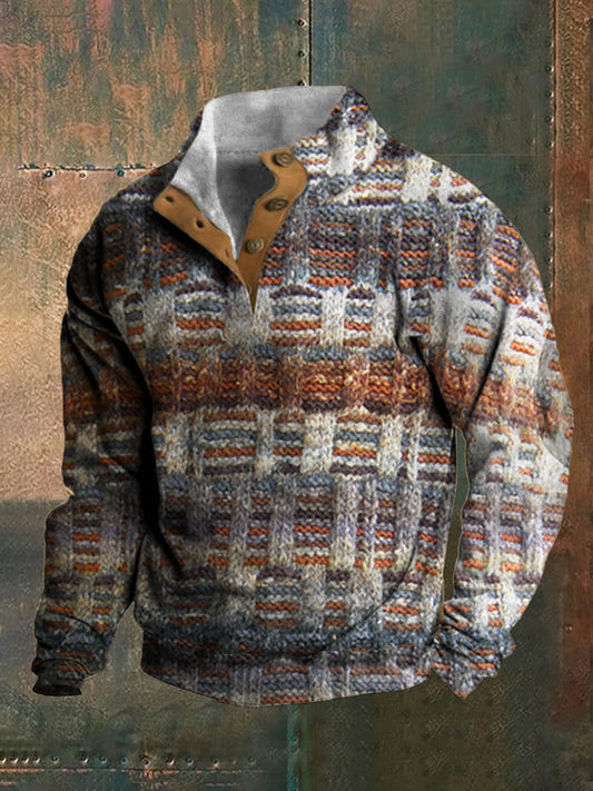 Vintage Colorful Knit Pattern Men's Stand-Up Sweater elevenforest