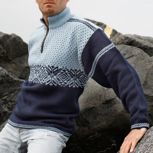 Vintage Warmth Knit Jacquard Icelandic Classic Half Zip Collar Sweater（Unisex ） elevenforest