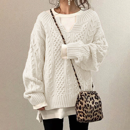 Casual Knit V Neck Linen Pattern Sweater elevenforest