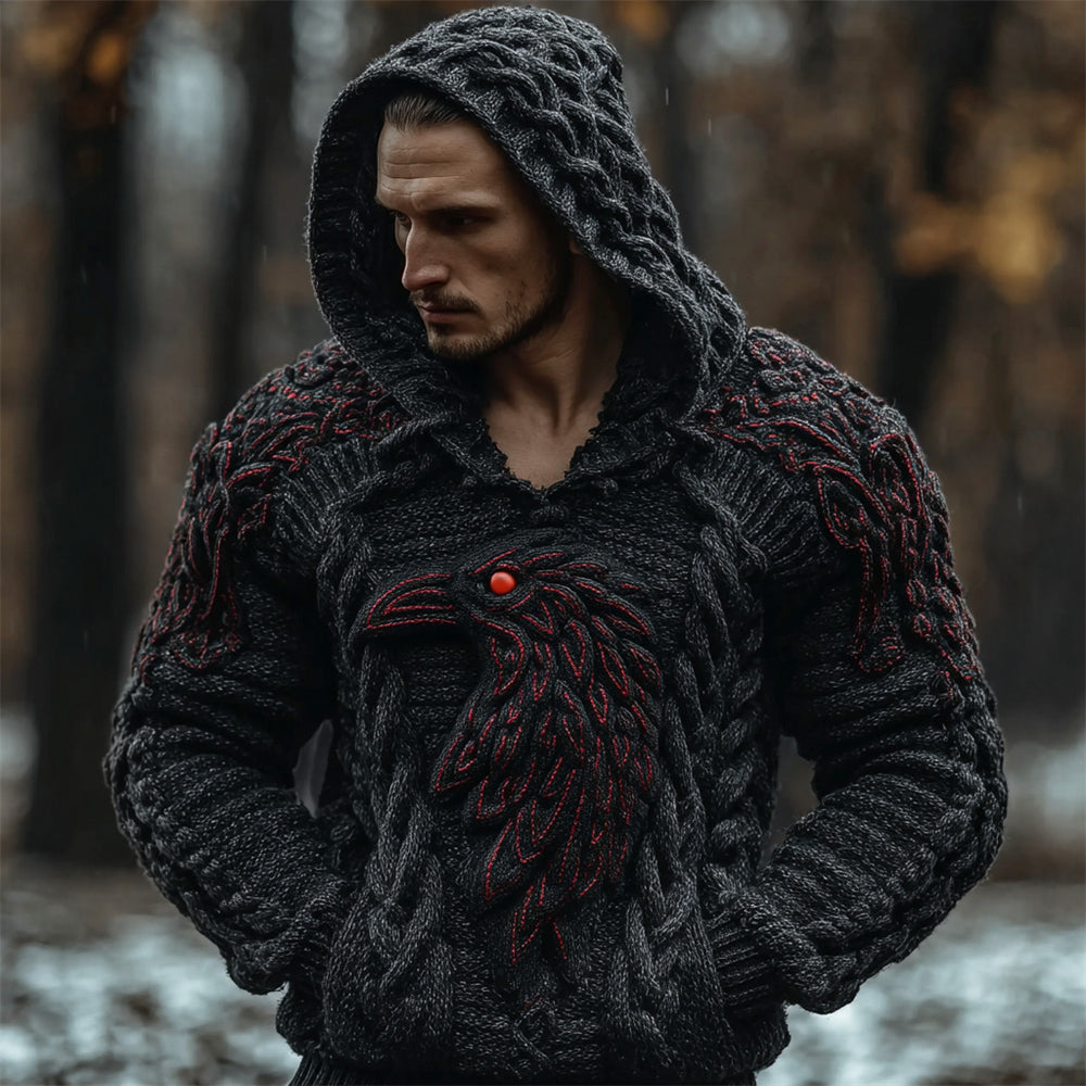 Viking Red-eyed Raven Halloween Art Men's Hooded Sweater artswardrobe